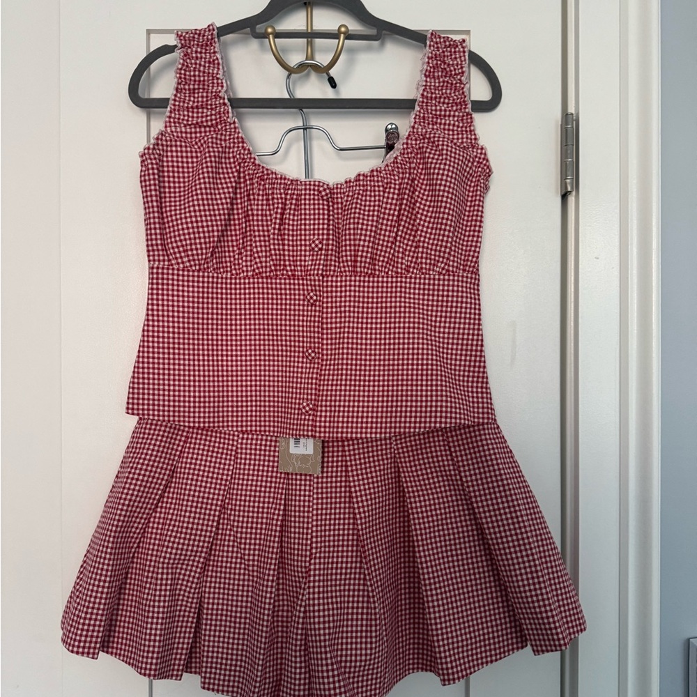 Meshki Red Gingham Two-Piece Mini Dress Set - Picture 1 of 4